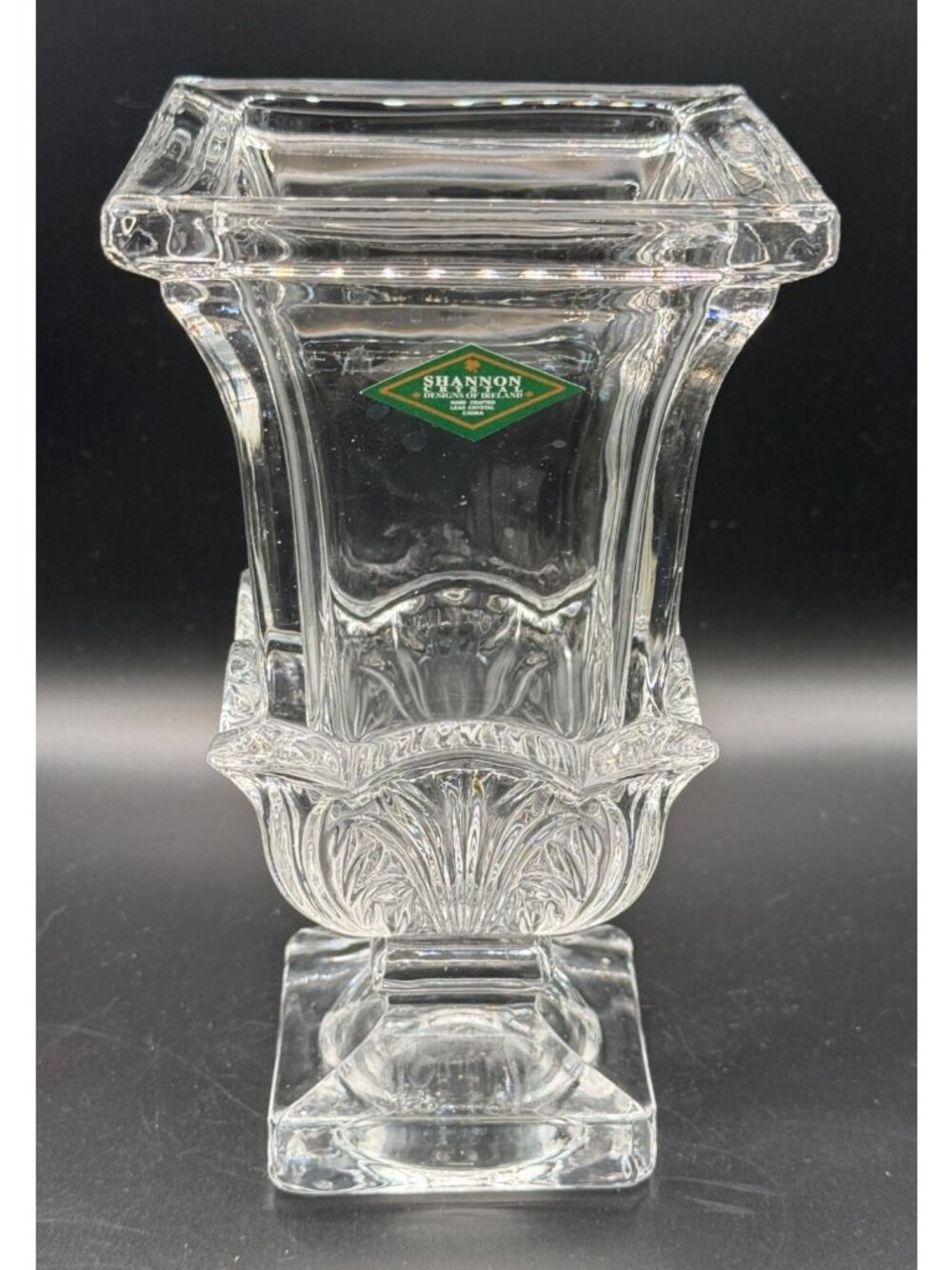 Vintage Shannon Crystal Pedestal Vase Czech Republic Art Deco Fan Design